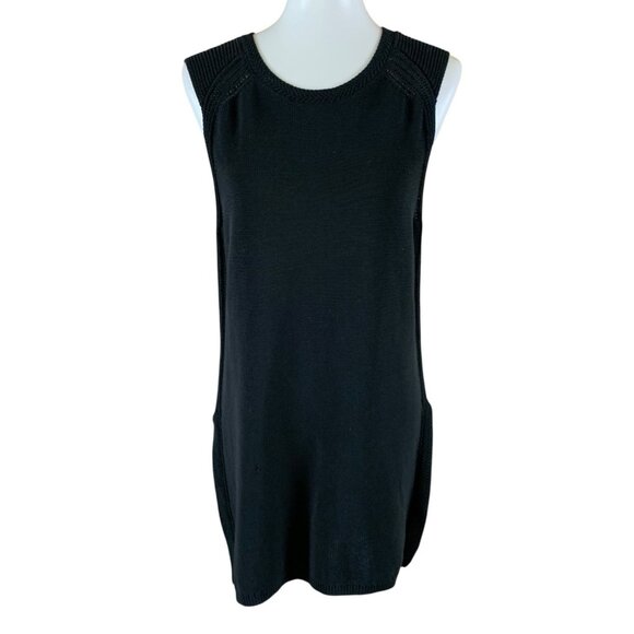 Athleta Black Sleeveless Sweater Dress Ribbed Knit Cotton Blend Minimalist Large - Picture 1 of 6